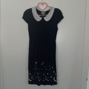 Killstar - Black Dress with White Peter Pan Collar and Silver Spacey Design